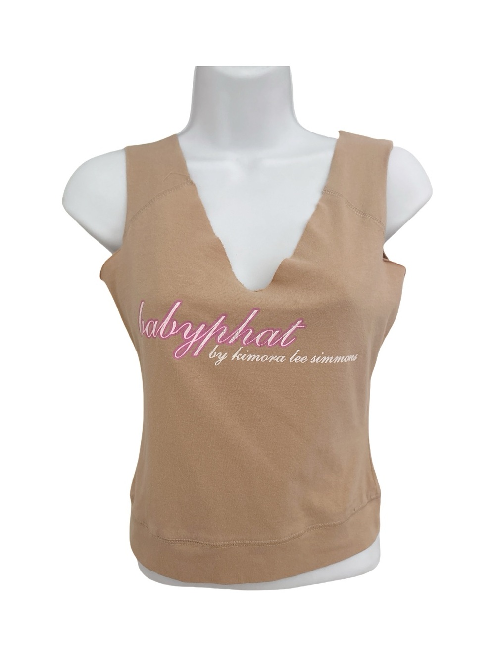 Vintage Y2K Baby Phat Notched Neck Tank Top McBling Streetwear Tan Pink Logo